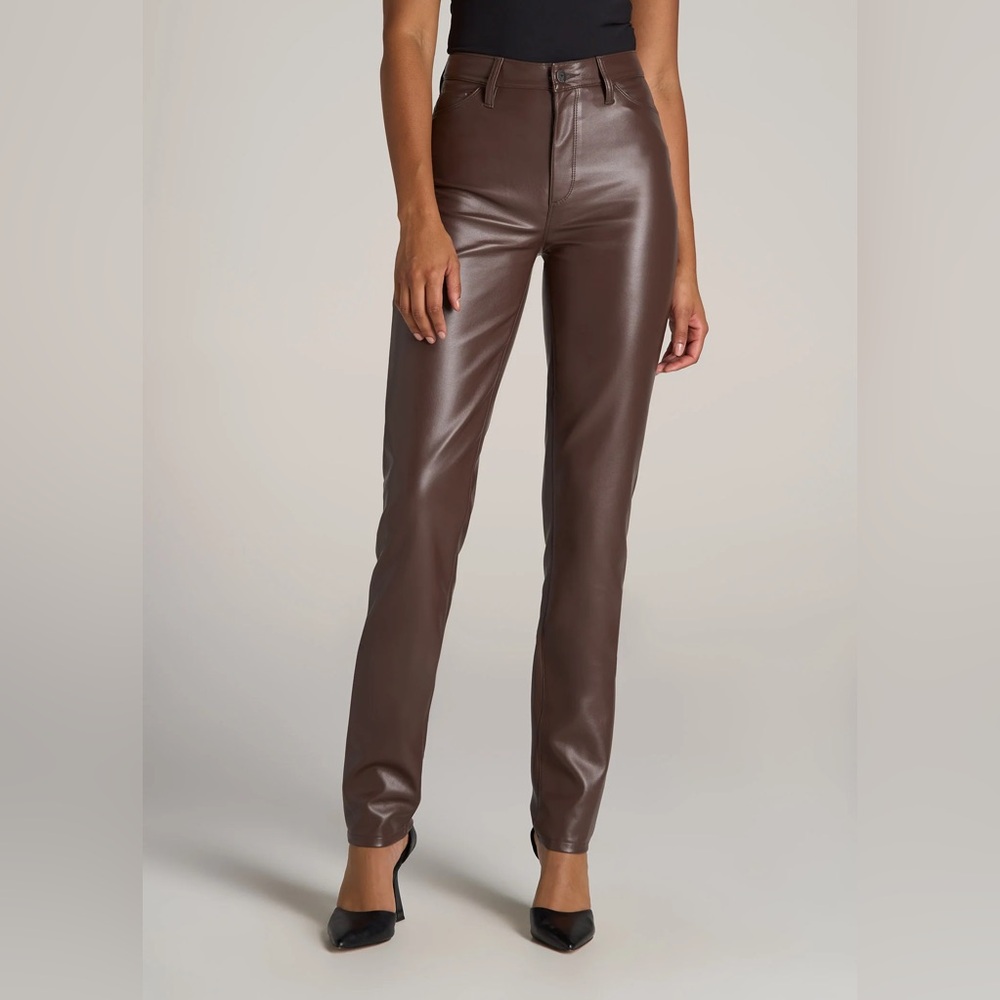 American Tall Faux Leather SLIM Pants in Chocolate size 27 with 35 inch inseam